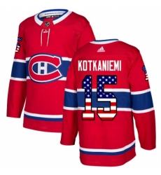 Men's Adidas Montreal Canadiens #15 Jesperi Kotkaniemi Authentic Red USA Flag Fashion NHL Jersey