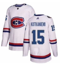 Men's Adidas Montreal Canadiens #15 Jesperi Kotkaniemi Authentic White 2017 100 Classic NHL Jersey