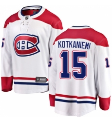 Men's Montreal Canadiens #15 Jesperi Kotkaniemi Authentic White Away Fanatics Branded Breakaway NHL Jersey