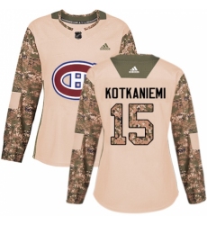 Women's Adidas Montreal Canadiens #15 Jesperi Kotkaniemi Authentic Camo Veterans Day Practice NHL Jersey