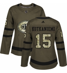 Women's Adidas Montreal Canadiens #15 Jesperi Kotkaniemi Authentic Green Salute to Service NHL Jersey