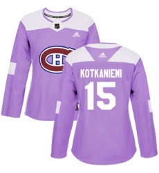 Women's Adidas Montreal Canadiens #15 Jesperi Kotkaniemi Authentic Purple Fights Cancer Practice NHL Jersey