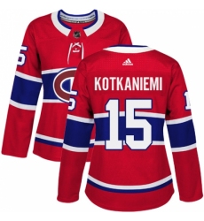 Women's Adidas Montreal Canadiens #15 Jesperi Kotkaniemi Premier Red Home NHL Jersey