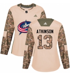 Women's Adidas Columbus Blue Jackets #13 Cam Atkinson Authentic Camo Veterans Day Practice NHL Jersey