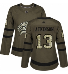 Women's Adidas Columbus Blue Jackets #13 Cam Atkinson Authentic Green Salute to Service NHL Jersey