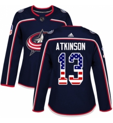 Women's Adidas Columbus Blue Jackets #13 Cam Atkinson Authentic Navy Blue USA Flag Fashion NHL Jersey