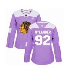 Women's Chicago Blackhawks #92 Alexander Nylander Authentic Purple Fights Cancer Practice Hockey Jersey