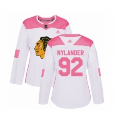 Women's Chicago Blackhawks #92 Alexander Nylander Authentic White Pink Fashion Hockey Jersey