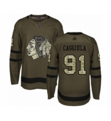 Youth Chicago Blackhawks #91 Drake Caggiula Authentic Green Salute to Service Hockey Jersey