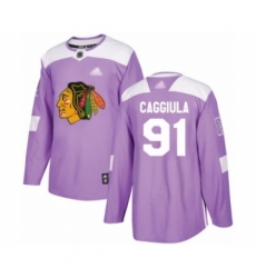 Youth Chicago Blackhawks #91 Drake Caggiula Authentic Purple Fights Cancer Practice Hockey Jersey