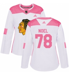 Women's Adidas Chicago Blackhawks #78 Nathan Noel Authentic White/Pink Fashion NHL Jersey
