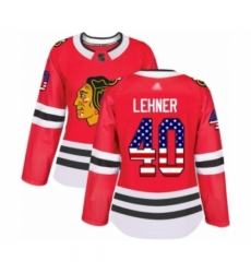 Women's Chicago Blackhawks #40 Robin Lehner Authentic Red USA Flag Fashion Hockey Jersey