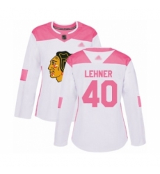 Women's Chicago Blackhawks #40 Robin Lehner Authentic White Pink Fashion Hockey Jersey