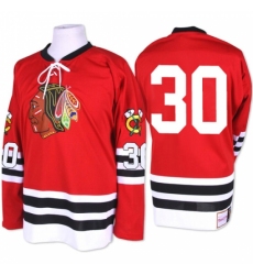 Men's Mitchell and Ness Chicago Blackhawks #30 ED Belfour Premier Red 1960-61 Throwback NHL Jersey