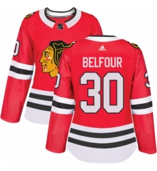 Women's Adidas Chicago Blackhawks #30 ED Belfour Authentic Red Home NHL Jersey