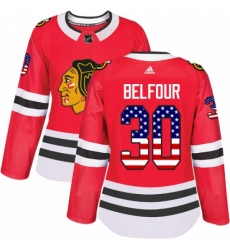 Women's Adidas Chicago Blackhawks #30 ED Belfour Authentic Red USA Flag Fashion NHL Jersey