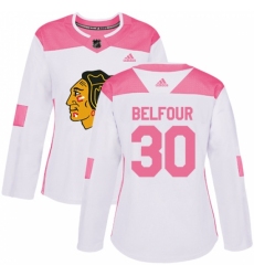 Women's Adidas Chicago Blackhawks #30 ED Belfour Authentic White/Pink Fashion NHL Jersey