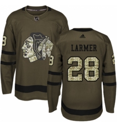 Men's Reebok Chicago Blackhawks #28 Steve Larmer Authentic Green Salute to Service NHL Jersey