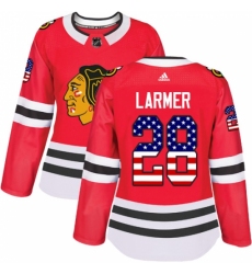 Women's Adidas Chicago Blackhawks #28 Steve Larmer Authentic Red USA Flag Fashion NHL Jersey