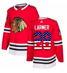 Youth Adidas Chicago Blackhawks #28 Steve Larmer Authentic Red USA Flag Fashion NHL Jersey