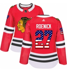 Women's Adidas Chicago Blackhawks #27 Jeremy Roenick Authentic Red USA Flag Fashion NHL Jersey