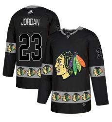 Men's Adidas Chicago Blackhawks #23 Michael Jordan Authentic Black Team Logo Fashion NHL Jersey
