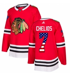 Men's Adidas Chicago Blackhawks #7 Chris Chelios Authentic Red USA Flag Fashion NHL Jersey