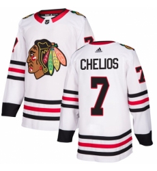 Men's Adidas Chicago Blackhawks #7 Chris Chelios Authentic White Away NHL Jersey