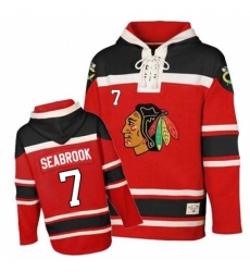 Men's Old Time Hockey Chicago Blackhawks #7 Chris Chelios Authentic Red Sawyer Hooded Sweatshirt NHL Jersey