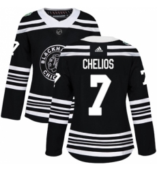 Women's Adidas Chicago Blackhawks #7 Chris Chelios Authentic Black 2019 Winter Classic NHL Jersey