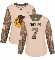 Women's Adidas Chicago Blackhawks #7 Chris Chelios Authentic Camo Veterans Day Practice NHL Jersey