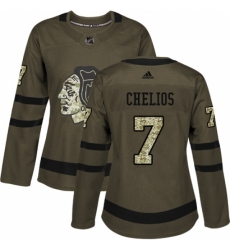 Women's Reebok Chicago Blackhawks #7 Chris Chelios Authentic Green Salute to Service NHL Jersey