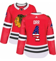 Women's Adidas Chicago Blackhawks #4 Bobby Orr Authentic Red USA Flag Fashion NHL Jersey