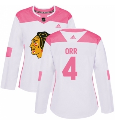 Women's Adidas Chicago Blackhawks #4 Bobby Orr Authentic White/Pink Fashion NHL Jersey