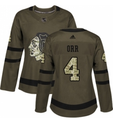 Women's Reebok Chicago Blackhawks #4 Bobby Orr Authentic Green Salute to Service NHL Jersey