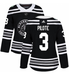 Women's Adidas Chicago Blackhawks #3 Pierre Pilote Authentic Black 2019 Winter Classic NHL Jersey