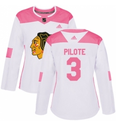 Women's Adidas Chicago Blackhawks #3 Pierre Pilote Authentic White/Pink Fashion NHL Jersey