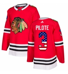 Youth Adidas Chicago Blackhawks #3 Pierre Pilote Authentic Red USA Flag Fashion NHL Jersey