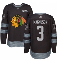 Men's Adidas Chicago Blackhawks #3 Keith Magnuson Authentic Black 1917-2017 100th Anniversary NHL Jersey