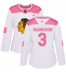 Women's Adidas Chicago Blackhawks #3 Keith Magnuson Authentic White/Pink Fashion NHL Jersey