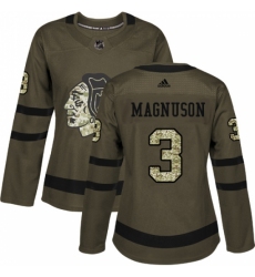 Women's Reebok Chicago Blackhawks #3 Keith Magnuson Authentic Green Salute to Service NHL Jersey