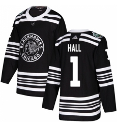 Men's Adidas Chicago Blackhawks #1 Glenn Hall Authentic Black 2019 Winter Classic NHL Jersey