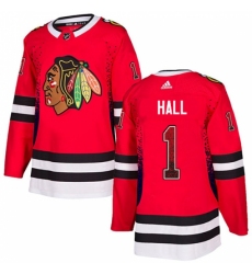 Men's Adidas Chicago Blackhawks #1 Glenn Hall Authentic Red Drift Fashion NHL Jersey