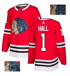 Men's Adidas Chicago Blackhawks #1 Glenn Hall Authentic Red Fashion Gold NHL Jersey