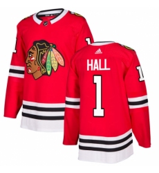 Men's Adidas Chicago Blackhawks #1 Glenn Hall Authentic Red Home NHL Jersey