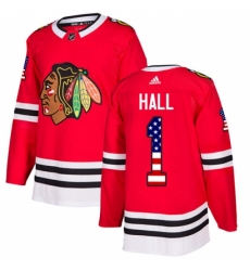 Men's Adidas Chicago Blackhawks #1 Glenn Hall Authentic Red USA Flag Fashion NHL Jersey