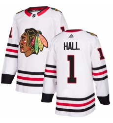 Men's Adidas Chicago Blackhawks #1 Glenn Hall Authentic White Away NHL Jersey