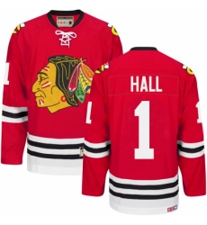 Men's CCM Chicago Blackhawks #1 Glenn Hall Authentic Red New Throwback NHL Jersey