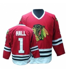 Men's CCM Chicago Blackhawks #1 Glenn Hall Authentic Red Throwback NHL Jersey