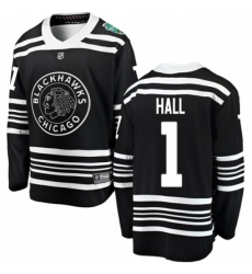 Men's Chicago Blackhawks #1 Glenn Hall Black 2019 Winter Classic Fanatics Branded Breakaway NHL Jersey